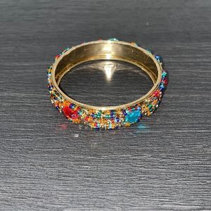 Colorful Gold Bangle with Colored Gems